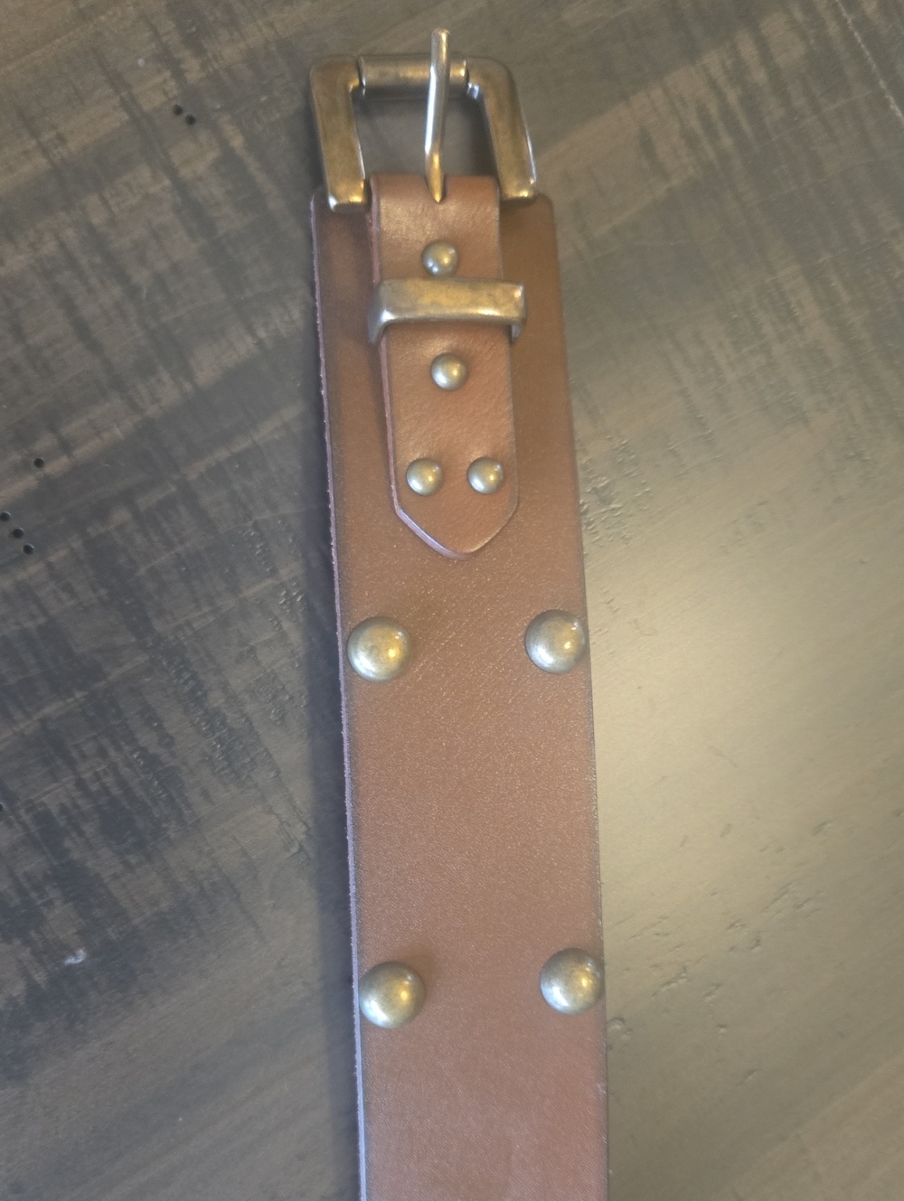 GAP Brown Leather Studded Belt with Brass-Tone Hardware